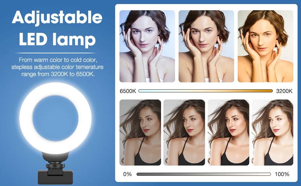 FDKOBE Webcam Lighting,Ring Light for Laptop/Computer,Zoom Call Lighting,4''Small Video Conference Lighting with Webcam Style Mount and Tripod,3 Light Modes&10 Brightness Levels,Selfie 3000k - Light