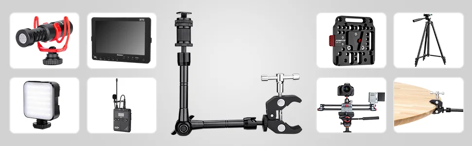 Fomito 11 inch Articulating Magic Arm + Super Clamp for DSLR Rig Camera to LCD Monito, LED Video Light - 11 inch Inch Articulating Magic Arm + Super Clamp 11