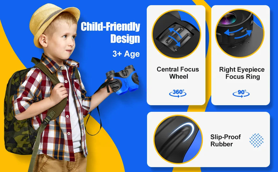 LET'S GO! Binocular for Kids, Compact High Resolution Shockproof Binoculars Yellow - gift for boy