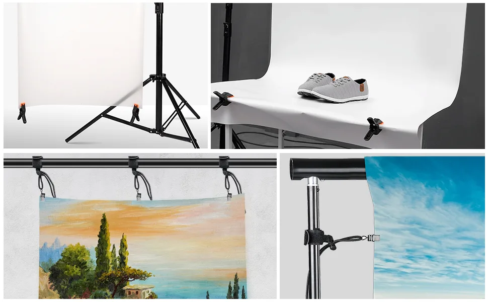 Lidlife 16 Clips Include 8 Heavy Duty Spring Clips, 8 Backdrop Background Clip Holders, Adjustable Elastic Nylon Photo Clips, for Photography and Video Studio Shooting - photography