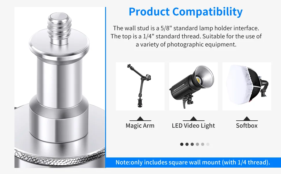 Neewer Photography Photo Studio Video Wall Ceiling Mount 5/8" Stud with 1/4" Thread - product information 5