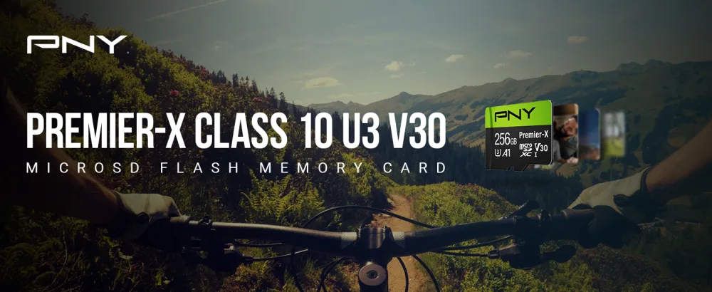 PNY 256GB Premier-X Class 10 U3 V30 microSDXC Flash Memory Card - 100MB/s, Class 10, U3, V30, A1, 4K UHD, Full HD, UHS-I, micro SD 256GB FLASH CARD - Premier-X Class 10 U3 V30 microSD