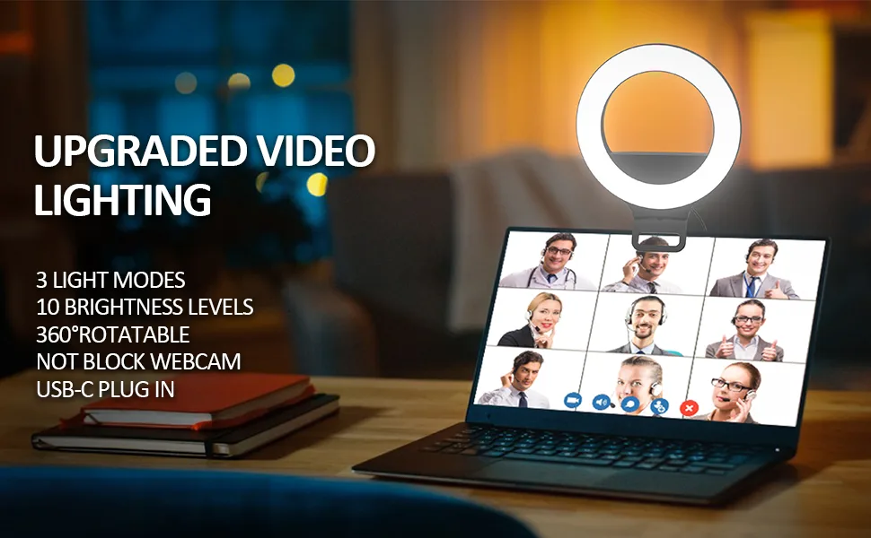 Clip-on Ring Light for Laptop/Computer, 10 Brightness Levels, 3 Light Modes - Perfect for Video Conferencing and Live Streaming, Compatible with Laptop, Tablet and Desktop Computers - Clip on ring light for video conference