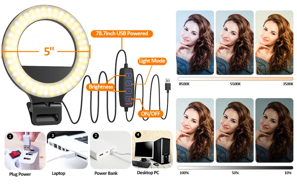 Clip-on Ring Light for Laptop/Computer, 10 Brightness Levels, 3 Light Modes - Perfect for Video Conferencing and Live Streaming, Compatible with Laptop, Tablet and Desktop Computers - product information 3