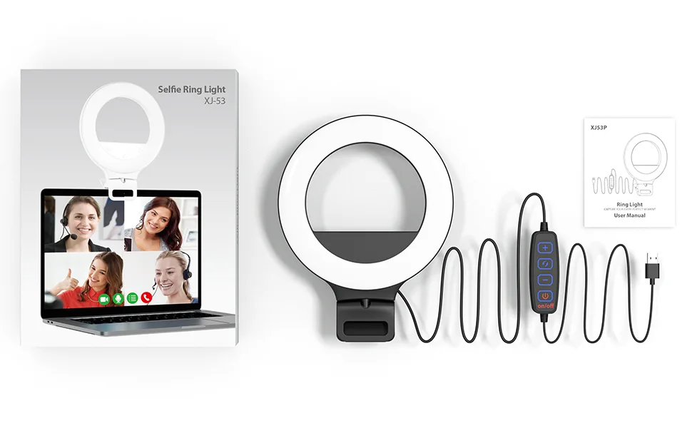 Clip-on Ring Light for Laptop/Computer, 10 Brightness Levels, 3 Light Modes - Perfect for Video Conferencing and Live Streaming, Compatible with Laptop, Tablet and Desktop Computers - Package