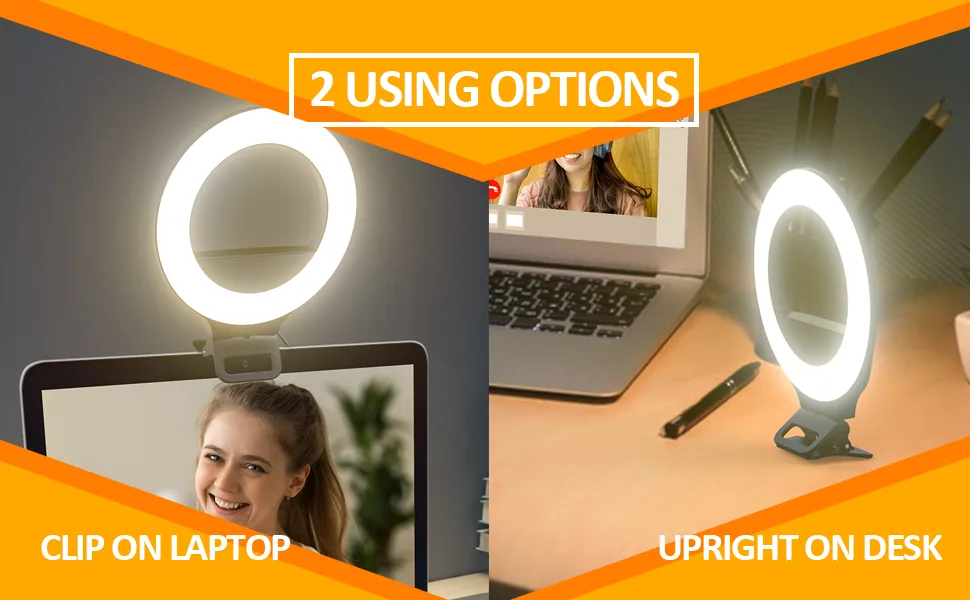 Clip-on Ring Light for Laptop/Computer, 10 Brightness Levels, 3 Light Modes - Perfect for Video Conferencing and Live Streaming, Compatible with Laptop, Tablet and Desktop Computers - Phone ring light