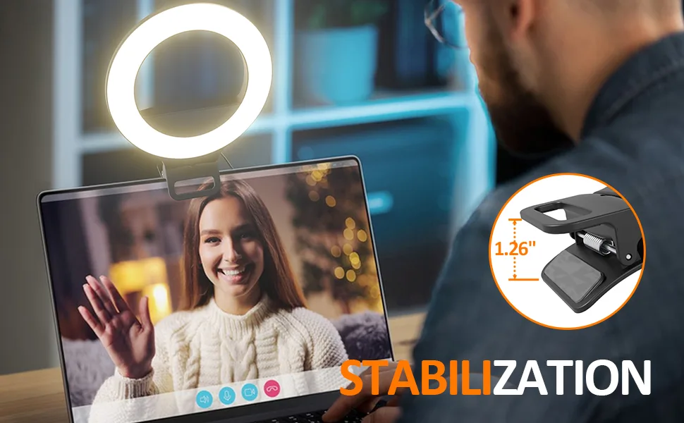 Clip-on Ring Light for Laptop/Computer, 10 Brightness Levels, 3 Light Modes - Perfect for Video Conferencing and Live Streaming, Compatible with Laptop, Tablet and Desktop Computers - Ring Light for laptop