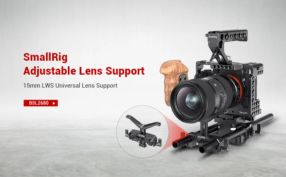 SMALLRIG 15mm Long Lens Support Bracket Height Adjustable for DSLR Camera Shoulder Rig (New) - 1087 - Banner01