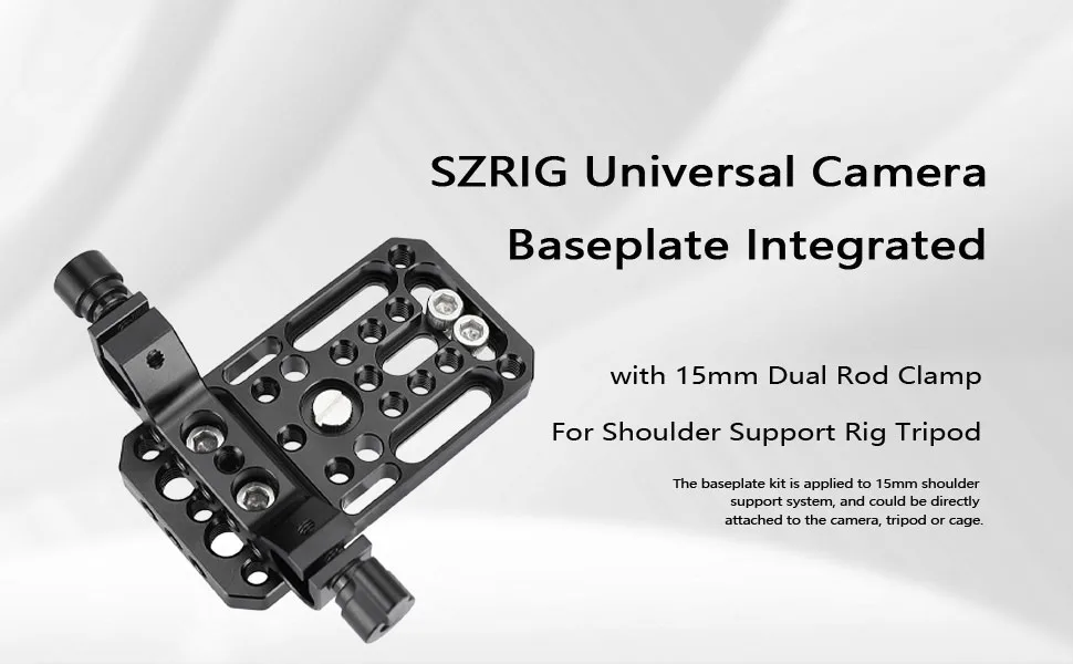SZRIG Universal Camera Baseplate Integrated with 15mm Dual Rod Clamp for Shoulder Support Rig Tripod - product information 1