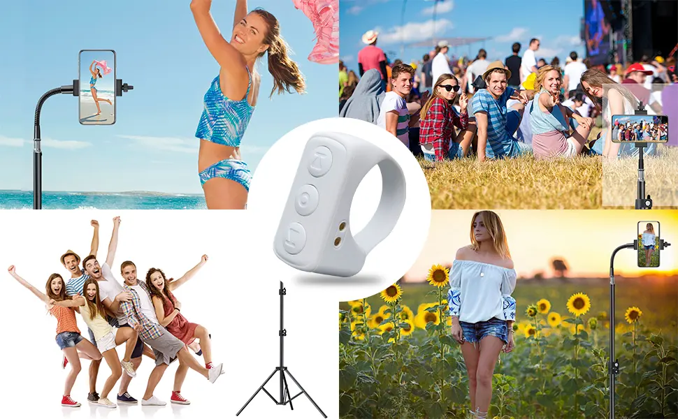 TIKTok Remote Control Kindle APP Page Turner for Phone Camera, Bluetooth Button Clicker TIK Tok Scrolling Ring Rechargeable Camera Remote Compatible with iPhone/iPad/Android/Smartphones/Tablets White - V1A04