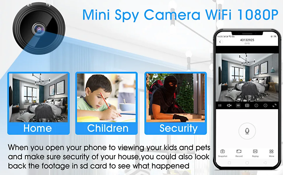 Secret Camera Spy Camera WiFi Home Security Camera Mini Hidden Camera with Audio Live Feed Motion Detection Night Vision Video Record Playback Phone App Control for Nanny Cam/Pet Camera/Car Camera - home security