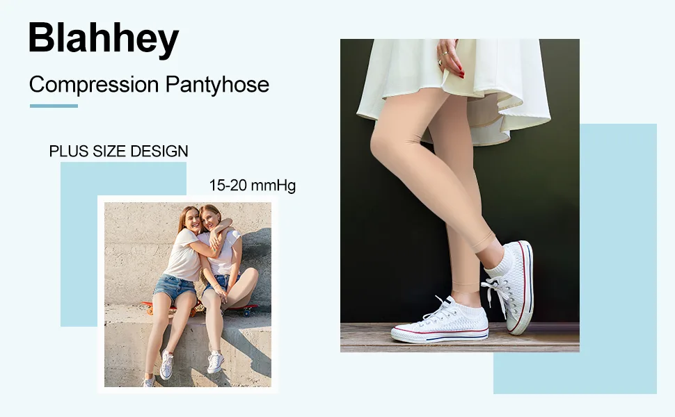 Blahhey XL Compression Pantyhose for Women & Men, Footless Compression Stockings,  15-20 mmHg Support, Beige. Beige X-Large - Compression Panthhose