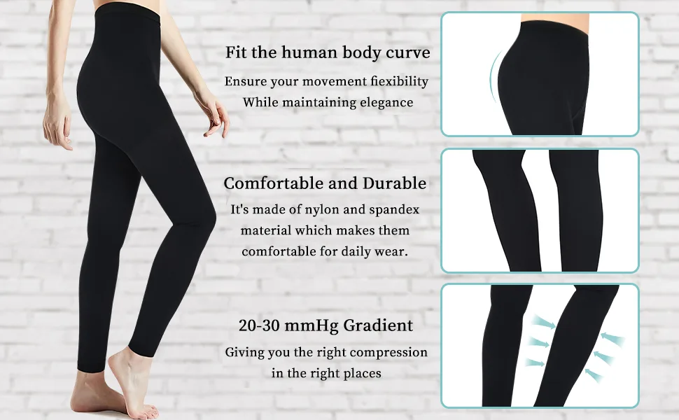 Compression Pantyhose for Women & Men, Footless Compression Stockings,  20-30 mmHg Support, Black. Black 2X-Large - product information 5