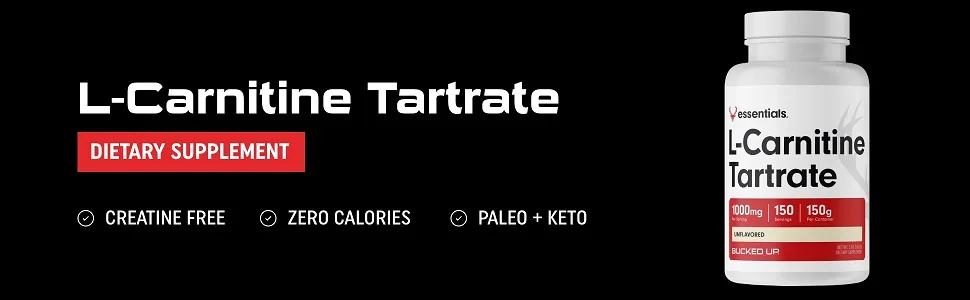 Bucked Up L-Carnitine Tartrate 1000mg, Essentials (90 Servings, 180 Capsules) - tarte