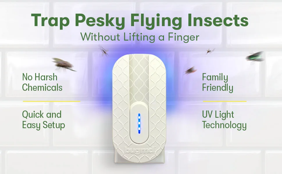 BugMD No Fly Zone - Refillable UV Bug Zapper, Mosquito Zapper, Flying Insect Trap, Bug Catcher, Plug in Fly Trap Indoor, Flea Trap for Inside Your Home, Gnat and Fruit Fly Traps for Indoors Plug in 1 Fly Trap, 1 Sticky Pad - fly trap