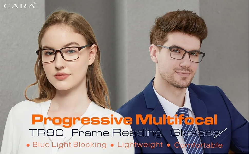 CARA 2 Pack Progressive Multifocus Reading Glasses, Flexible Lightweight TR90 Frame Blue Light Blocking Computer Readers, Workspace for Near Range (C1, 2.00) Workspace for Near Range-c1 2.0 Diopters - Tr90 Frame Reading Glasses, Progressive Reading Glasses