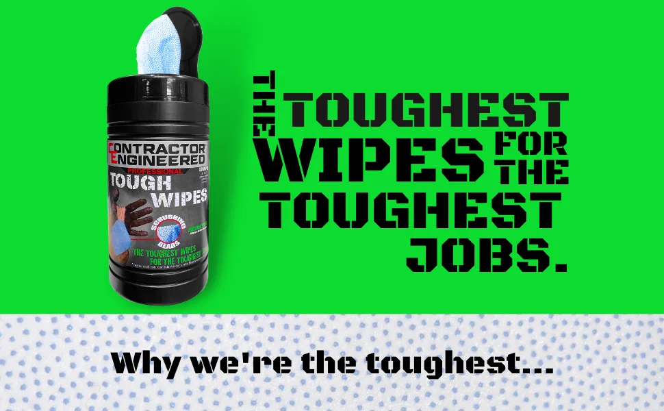 CE Tools Pro Tough Wipes with Scrubbing Beads, 50 Count - Contractor Engineered Tough Wipes with Scrubbing Beads