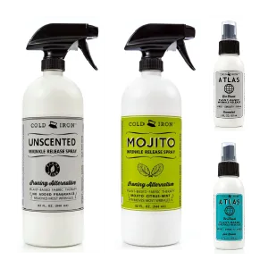 Cold Iron Wrinkle Release Spray for Clothes. 32 fl oz. Mojito Citrus Mint. Plant Based Ironing Alternative. Fast, Easy to Use. Spray, Smooth, Hang. Award Winning Formula Saves you Time - wrinkle releaser