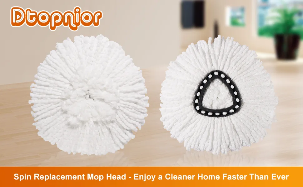 Spin Mop Replacement Head - DTOPNIOR EasyWring Mop Refills Compatible with Triangle Spin Mop, Microfiber Mop Easy Cleaning Floor Head Mop and 1 Rotating Mop Base (4 Mop & 1 Mop Base, White) White 4 Mop & 1 Mop Base - Mop Head Replacement - DTOPNIOR 6 Pack Mop Replacement Heads for Floor Cleaning