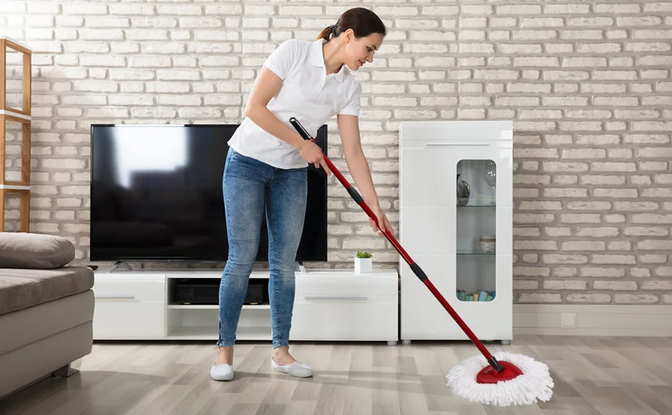 Spin Mop Replacement Head - DTOPNIOR EasyWring Mop Refills Compatible with Triangle Spin Mop, Microfiber Mop Easy Cleaning Floor Head Mop and 1 Rotating Mop Base (4 Mop & 1 Mop Base, White) White 4 Mop & 1 Mop Base - Spin Replacement Mop Head --- Enjoy a Cleaner Home Faster Than Ever