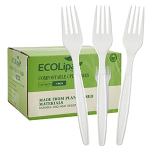 ECOLipak 150 Pcs 100% Compostable Forks, 7" Large Size Biodegradable Disposable Cutlery Forks, Heavy Duty Bio-based CPLA Forks for Party, BBQ, Picnic Forks 150-Pack - disposable forks