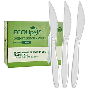 ECOLipak 100% Compostable Knives, 150 Pack Large Disposable Silverware Knives(7"), Heavy Duty Biodegradable CPLA Utensils Knives for Party, BBQ, Picnic - disposable knives