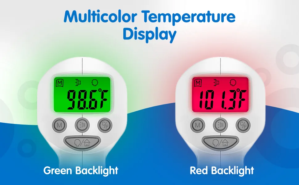 Elepho eTherm Pro Medical Quality Non-Contact IR Forehead Thermometer for Family or Office Use. Instant Body, Object, or Liquid Readings. Large LCD Display. 32 Memory Readings - Multi-colored Temperature Display