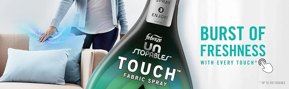 Febreze Unstopables Touch Fabric Spray and Odor Fighter, Fresh & Breeze, 16.9 oz, Pack of 2 - Burst of Freshness with Every Touch, Fabric Spray Bottle, Pillows, Blankets