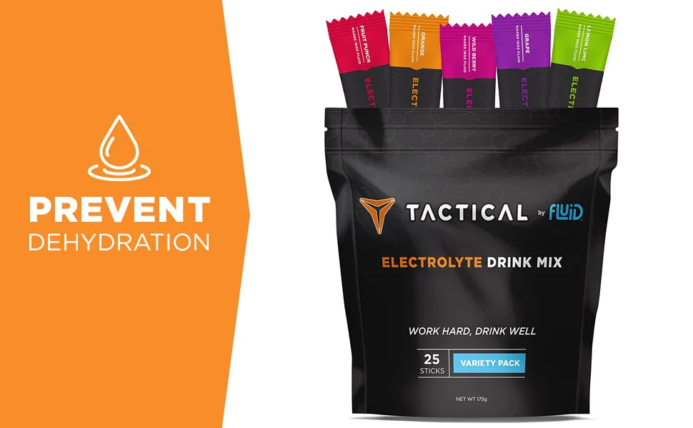 Fluid Tactical - Electrolyte Powder Packets, Accelerate Re-Hydration, Low Sugar, Electrolyte Drink Mix, Prevent Dehydration, Eliminate Cramps (Variety Pack) - Prevent Hydration