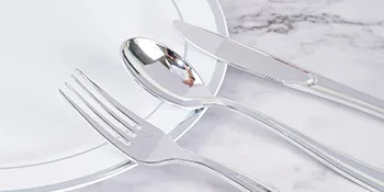 FOCUSLINE 160 Plastic Silverware Set- Silver Plastic Cutlery Set- Plastic Flatware Set- 80 Forks, 40 Knives, 40 Spoons, Heavy Duty Disposable Utensils Set for Catering, Parties, Dinners, Weddings - plastic flatware