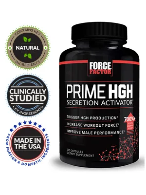 Force Factor Prime HGH Secretion Activator Supplement for Men with L-Arginine and L-Glutamine to Trigger HGH Production, Boost Workout Force, and Improve Athletic Performance, 150 Capsules - prime hgh secretion activator contains key natural ingredients clinically studied made in the usa