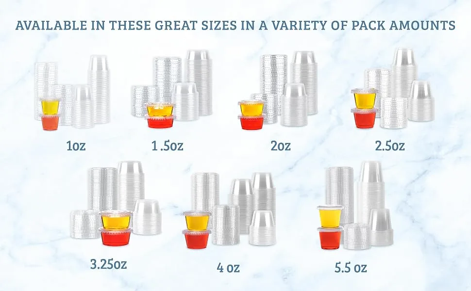 300 Sets - 1.5 oz. Jello Shot Cups Condiment Containers with Lids | Sauce Cups, Portion Cups, Dressing Container | Small Plastic Containers with Lids - Available in great sizes and quantity