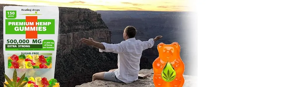 Premium Organic Hemp Sugar-Free Gummy Bears Natural Health Support 500,000MG High Potency with Vitamins B E C D Omega 3 6 9 - Healing Drops Gummies Potency