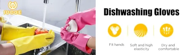 Rubber gloves dishwashing 2 or 4 Pairs for Kitchen,Cleaning gloves for household Reuseable. Small (Pack of 2) Pink+yellow - product information 1