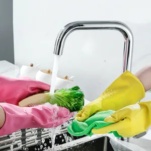 Rubber gloves dishwashing 2 or 4 Pairs for Kitchen,Cleaning gloves for household Reuseable. Small (Pack of 2) Pink+yellow - product information 5