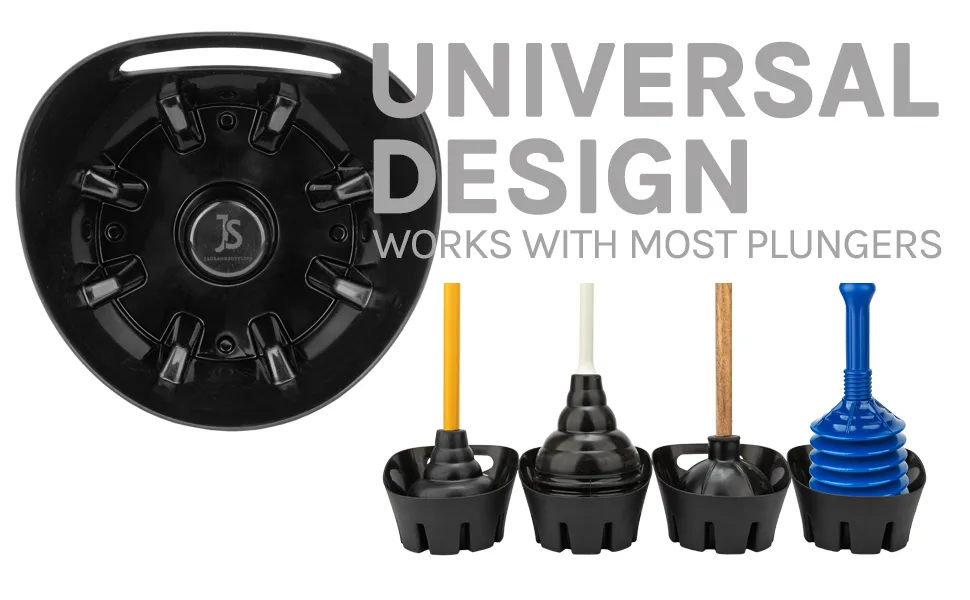 JS Jackson Supplies Universal Black Plastic Drip Tray for Toilet Plunger - Universal Design Plunger