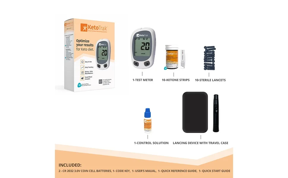 KetoTrak Blood Ketone Testing Kit, 1 Meter, 10 Ketone Strips, 1 Lancing Device, 10 Lancets, Optimize Your Result for Keto Diet by KetoTrak - KetoTrak 10 Strip Bundle