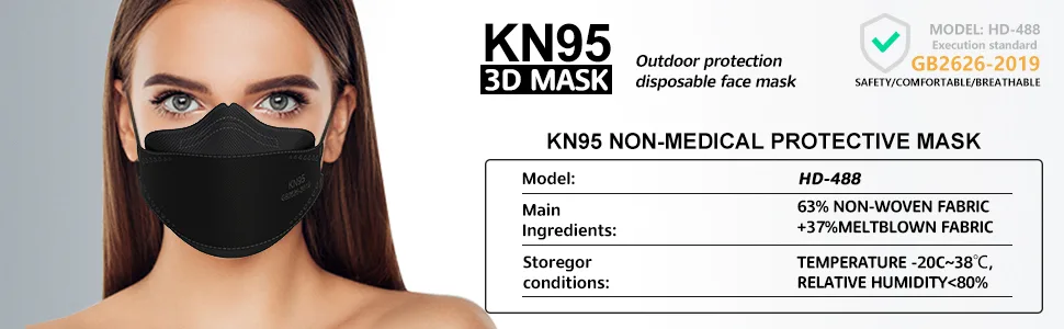 KIMARS KN95 Face Masks 50 Pack, Breathable Comfortable and Disposable KN95 Mask, Black Adult Black 1 Count (Pack of 50) - product information 10