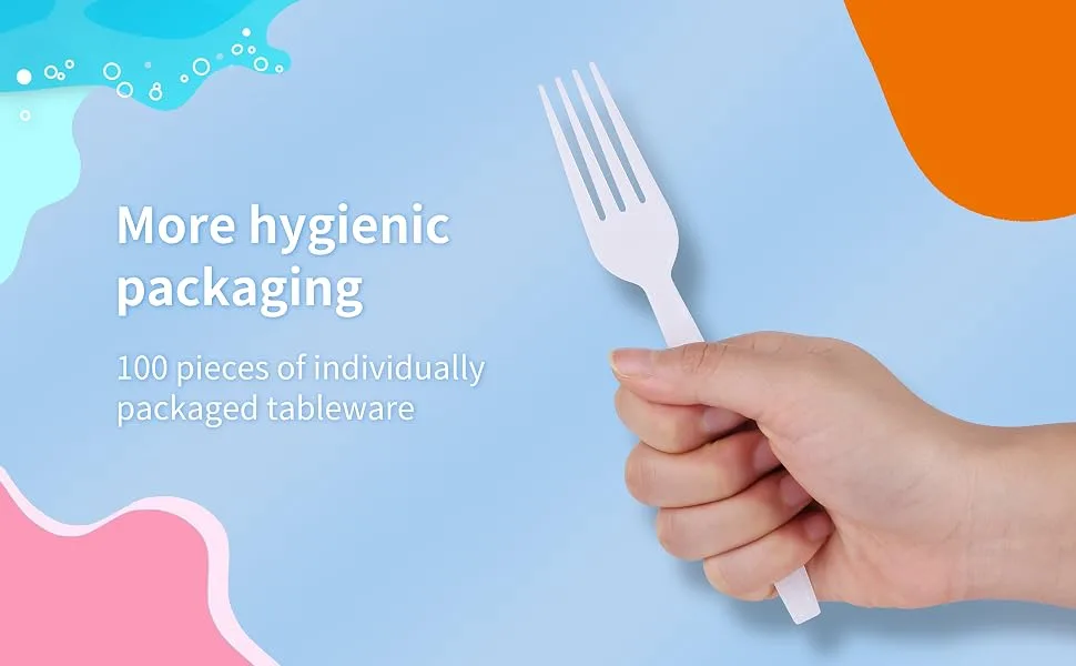 Laojbaba Plastic Forks Disposable Individually Packaged Forks White 7-Inch Commercial Take Away Forks,Super Hard Mass Heavy Individually Wrapped Forks 100 PCS - disposable white forks more hygienic packaging 100 pieces of individually packaged tableware