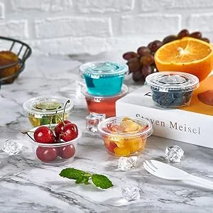 200 Sets - 2 oz. Disposable Plastic Portion Cups with Lids, Small Plastic Condiment Containers for Sauce, 2 oz Jello Shot Cups, Souffle Cups 2 oz - 200 set - 5848