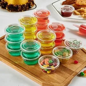 200 Sets - 2 oz. Disposable Plastic Portion Cups with Lids, Small Plastic Condiment Containers for Sauce, 2 oz Jello Shot Cups, Souffle Cups 2 oz - 200 set - 8*8*/