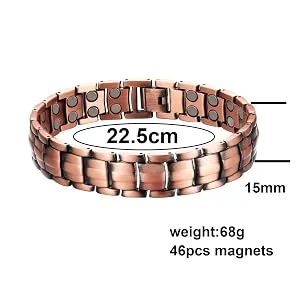 Mens Copper Bracelets 8.8" Link Adjustable Black Pure Copper with Double Raw 3500 Gauss Magnets for MEN - Copper bracelet for men adjustable