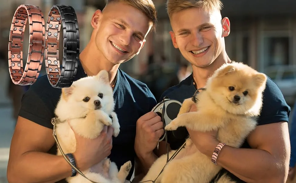Mens Copper Bracelets 8.8" Link Adjustable Black Pure Copper with Double Raw 3500 Gauss Magnets for MEN - men copper bracelet
