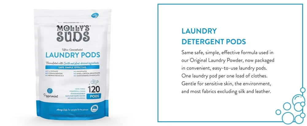 Molly's Suds Laundry Detergent Pods | Natural Detergent for Sensitive Skin | Ultra Concentrated and Stain Fighting | Unscented - 60 Count - product information 24