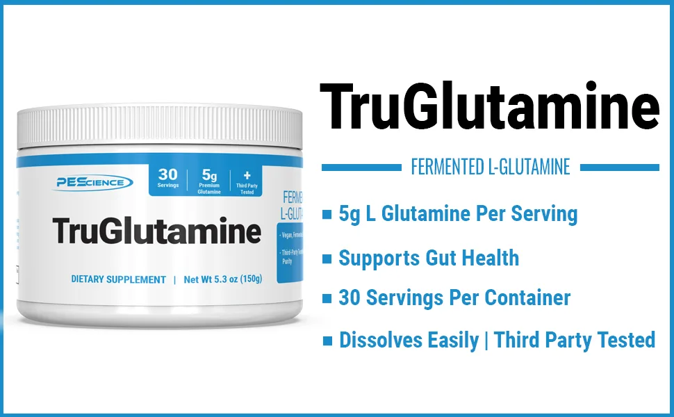 PEScience TruGlutamine Unflavored (Superior Glutamine Formula), 12.17 oz - 30 servings - glutamine fermented gut health