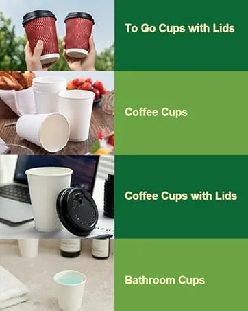 RACETOP Disposable Paper Coffee Cups 12 oz 100 Pack,12 oz White Hot Coffee Paper Cups, Thickened Paper Style 12 oz 100 Count (Pack of 1) - paper cups