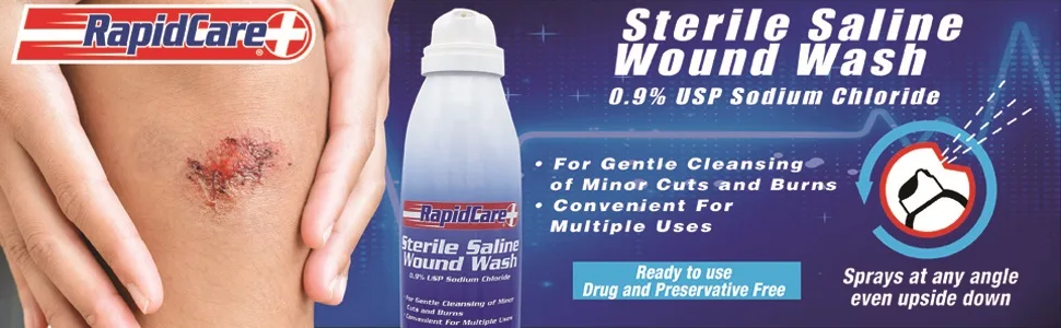 Rapid Care First Aid 665-2 Sterile Saline Wound Wash Spray 7.1oz, Cleans Cuts & Burns, Drug & Preservative Free, Pack of 2 - wound wash