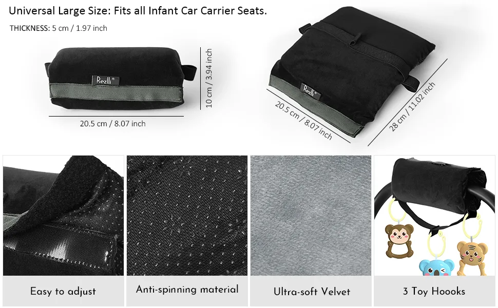 Rezlli Unisex Post Surgery Seat Belt Pillow, Mastectomy & Hysterectomy Recovery Cushion with Pocket for Hot/Cold Pack(Black) - product information 4