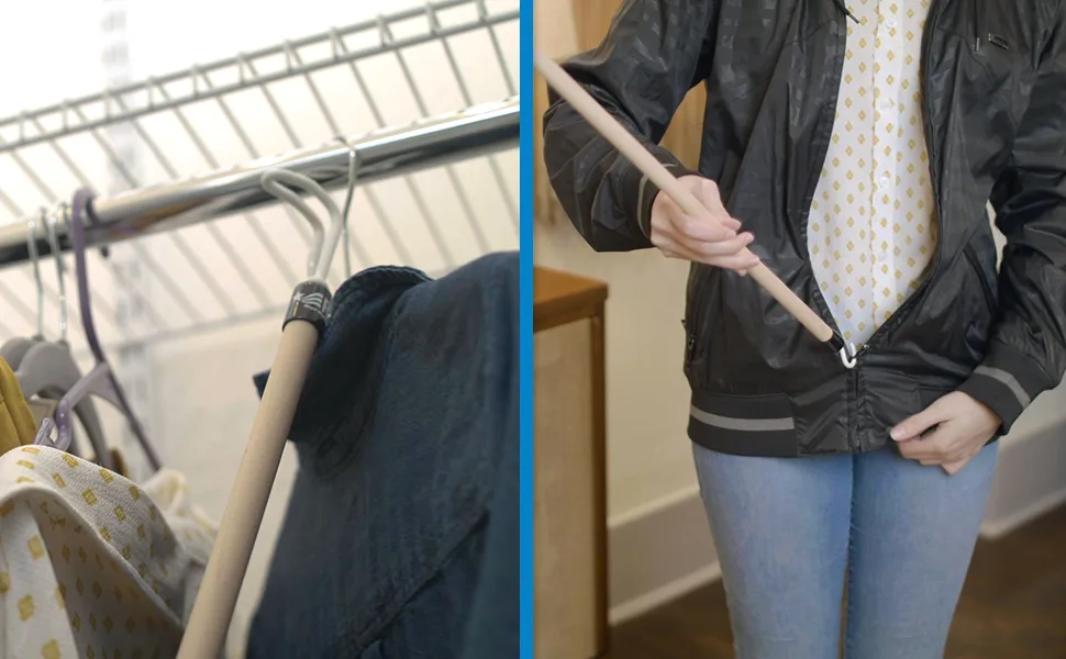 RMS Deluxe 28 Inches Long Dressing Stick - Dressing Aid for Shoes, Socks, Shirts and Pants - Dressing aid to pull up zipper puller and reach high shelf of closet rack reach aid dressing aid