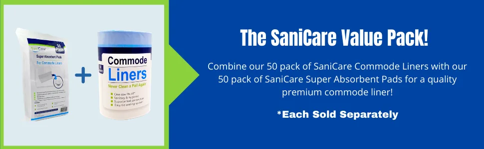 SaniCare Commode Liners - Pack of 50 Disposable Commode Liners - Fits All Standard Bedside Commodes - Eliminates Odors - Never Clean A Pail Again - The SaniCare Value Pack